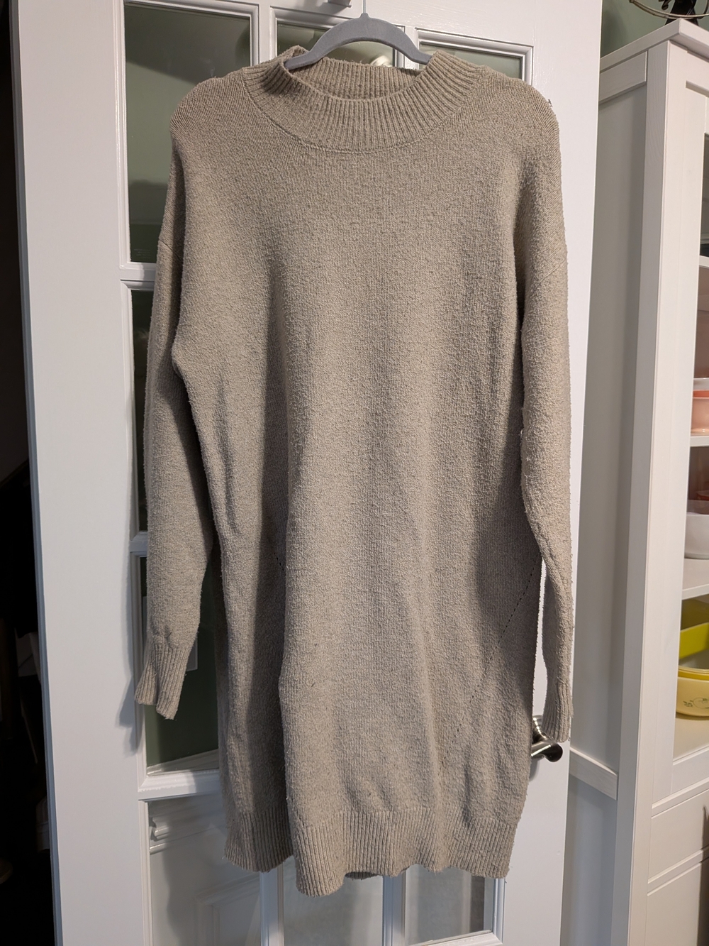 Karen Kane Cozy Beige Mock Neck Sweater Dress Wool Blend Neutral Size M